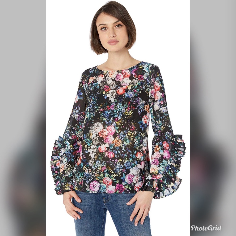 Nicole Miller NY Women's Long Sleeve Ruffle Blouse